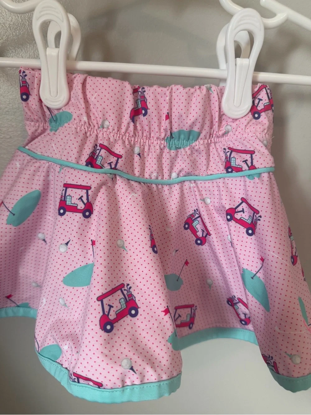 Set Girls 2T Skort Pink/Blue Golf Cart Polka Dot Print Elastic Waist